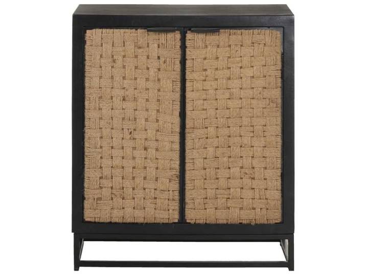 Buffet en bois de manguier - vidaxl - 60x35x70 cm - Noir - Bois massif - Style industriel - Porte en jute - Base en fer