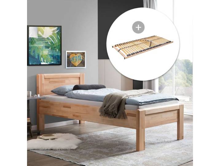 HOMELIV. Seniorenbett Ewen Komfort Kernbuche Massivholz 90x200cm Mit Kopfteil