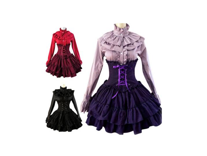 Robe Lolita gothique taille haute avec volants, jupe Sweet Lolita, robe à lacets, µSK