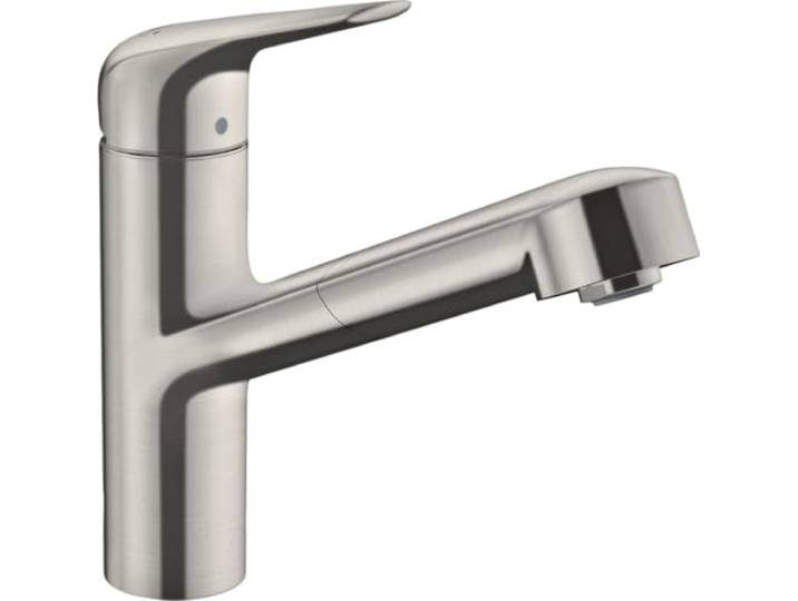 hansgrohe Küchenarmatur (Wasserhahn Küche 120° schwenkbar, hoher ausziehbarer Auslauf 150mm, Standardanschlüsse) Edelstahl Finish