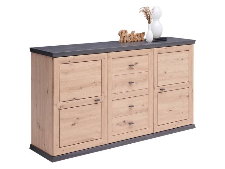 Xora Sideboard, Eiche, Dunkelgrau, 2 Fächer, 4 Schublade(n) Schubladen, 160x89.5x43 cm, stehend, Wohnzimmer, Kommoden & Sideboards, Sideboards