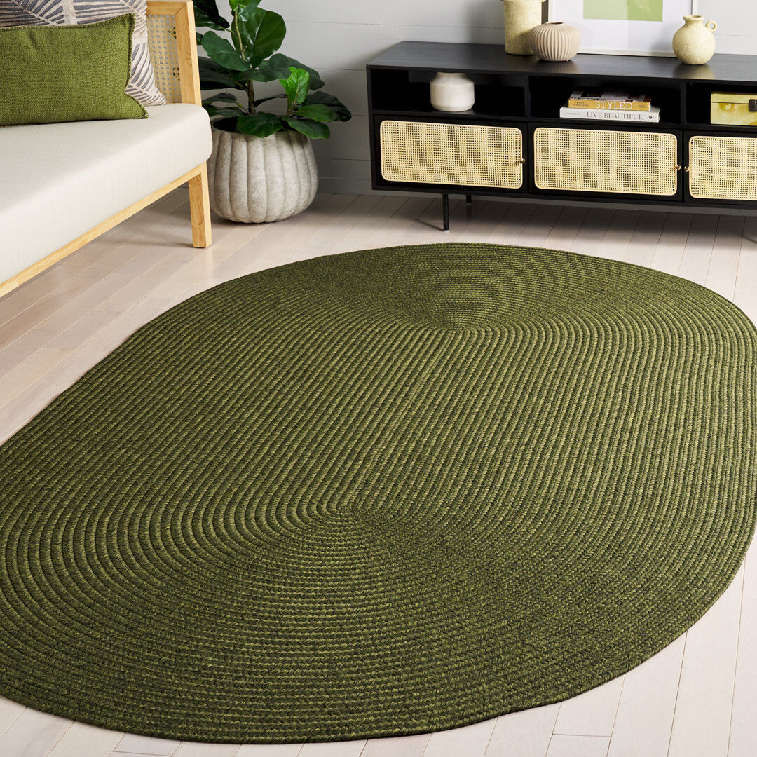 17 Stories Lakehurst Solid Green Indoor/Outdoor Rug Green Oval 152 x 244 cm