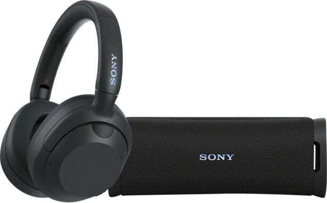 Sony ULT Wear Bluetooth hoofdtelefoon en Sony ULT Field 1 Bluetooth speaker in het zwart