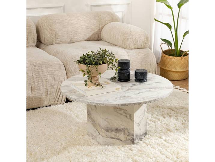 Table basse ronde effet marbre – pied hexagonal MARFA