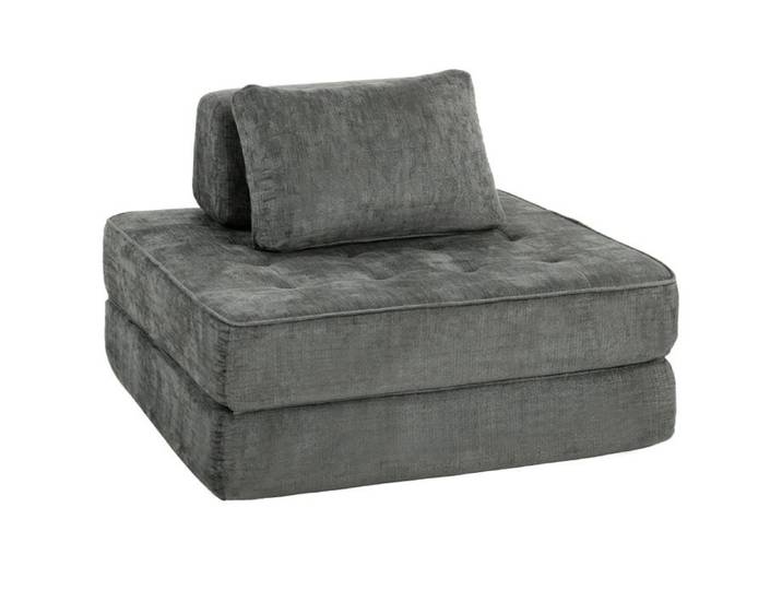 ROVRYN Chauffeuse convertible 2 en 1 en chenille grise fauteuil de sol et lit 1 place