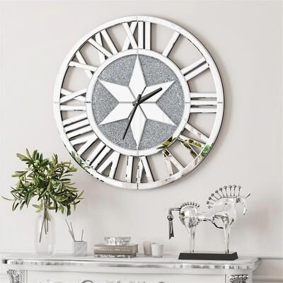 Inspired Living 60cm Mirrored Roman Numeral Skeleton Wall Clock Elegant Large Wall Clock Decor 60cm Mirrored Roman Numeral Skeleton Wall Clock Elegant Large Wall Clock Decor