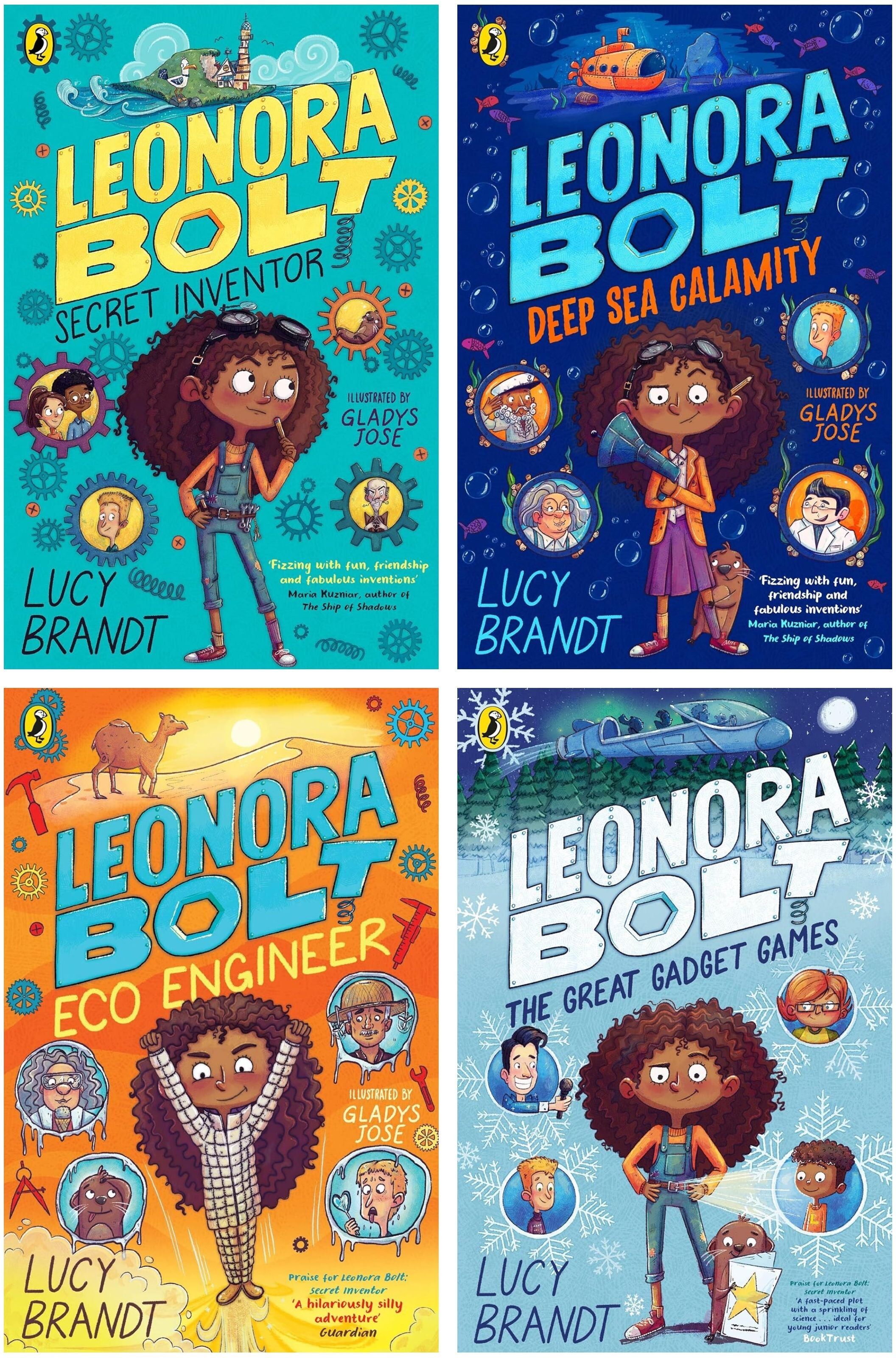 Puffin Leonora Bolt Series – 4 Book Collection Set by Lucy Brandt   STEM Adventure Books for Kids   Secret Inventor, Deep Sea Calamity, Eco Engineer & The Gr