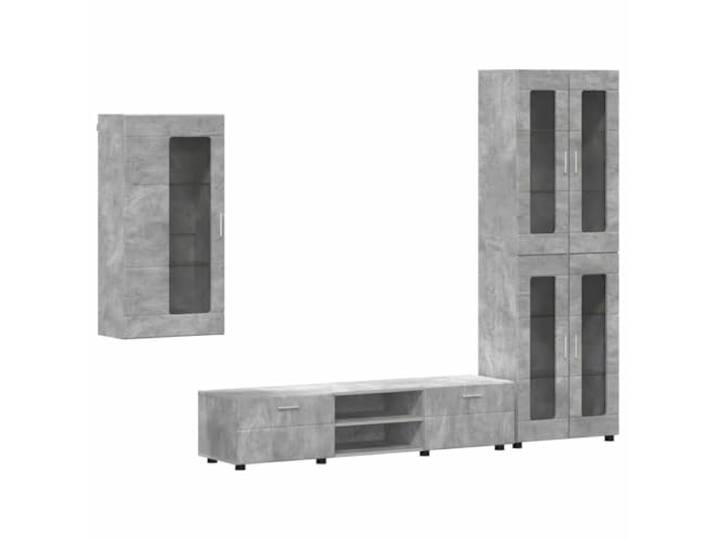 TV Schrank Holz Rechteck Beton Grau Matt Finish, Schublade, Für Wohnzimmer, Leicht zu reinigen, Modernes Design