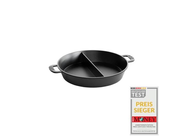 AMT Gastroguss Klaus grillt Großraum - Grillpfanne für Garten und Grill mit Mittelsteg, Ø 50 cm, 7 cm hoch, Aluguss mit Lotan® Antihaft-Veredelung, Ausführung geteilt mit Steg, AMZN-KG-750S