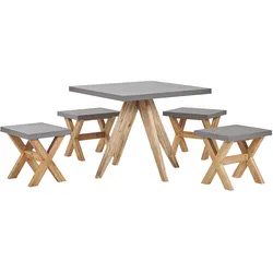 GARTENMÖBEL SET 4-Sitzer Faserzement grau 5-teilig Tisch quadratisch Olbia