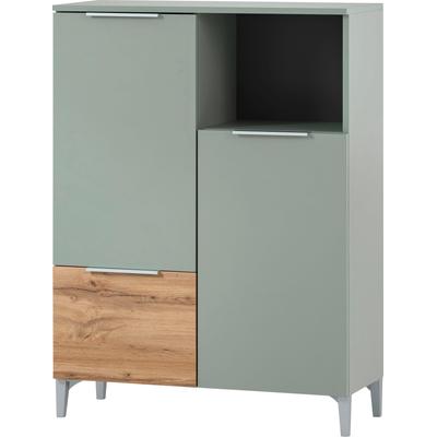 Midischrank SCHILDMEYER "Smilla, Midischrank, Made in Germany, B: 80,4 cm", grün (pistazie, eiche landhausfarben), B:80,4cm H:109,6cm T:31,9cm, FSC-zertifizierter Holzwerkstoff, Schränke, Midischrank, Solide Verarbeitung - Dieses Produkt ist in...