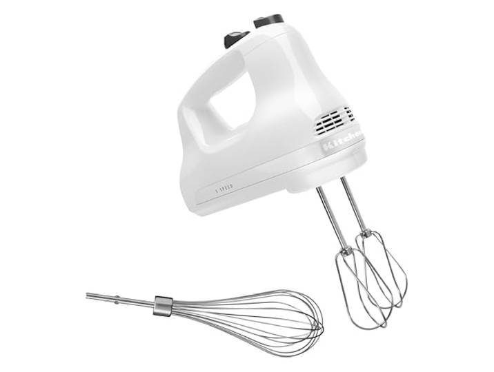 KitchenAid Classic Batteur à Main 5 Vitesses\, Moteur CC 85W Silencieux\, Fouets Turbo Inox & Fouet 16 Fils\, Éjection en 1 Touche\, Blanc