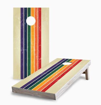 Skip's Garage Retro Rainbow Corn Hole Board Set w Case & Lights