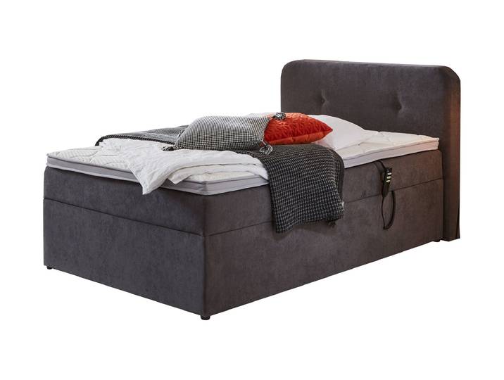 Boxbett 120 x 200 cm grau Bettkasten - elektrisch - GABRIOLA