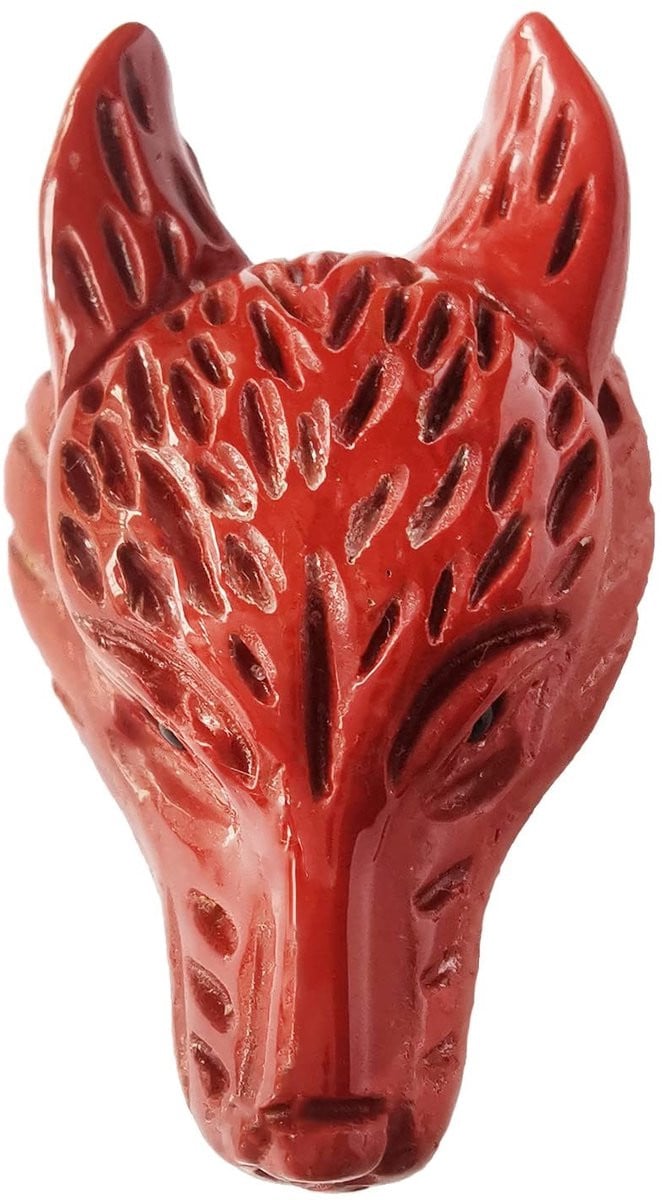 Solidchoice Mini Wolf Hoofd Statue van Rode Jaspis, 40mm