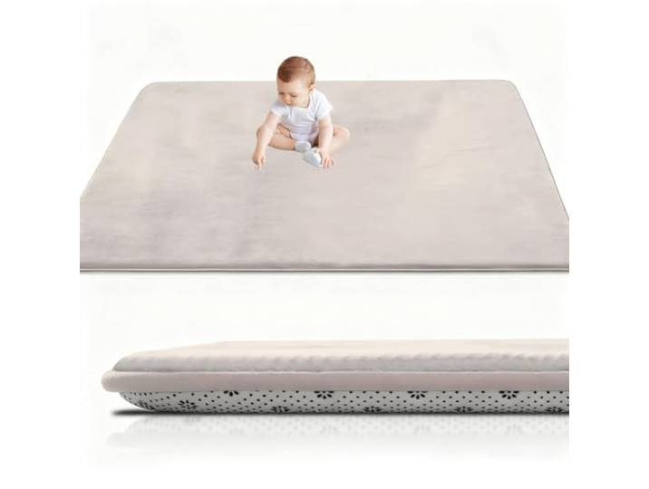 RxueSug Krabbelmatte Baby Faltbar Spielmatte Kinder Spieldecke 200 x 220 cm, 3cm Babymatte Kindermatte, Schaumstoffmatte Kinderteppich, Spielteppich - Bodenmatte Kinder Für Baby Creme