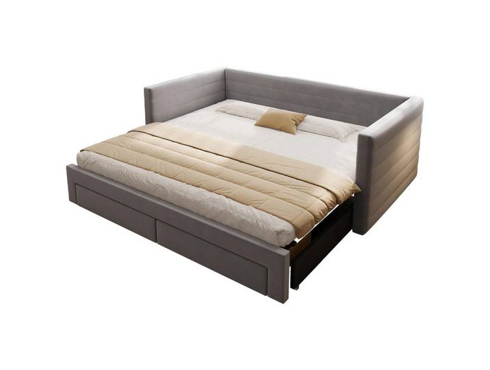 Flieks Polsterbett 90x190 Grau Leinen Ausziehbar, 90x190 cm, Schlafzimmer, Betten, Polsterbetten