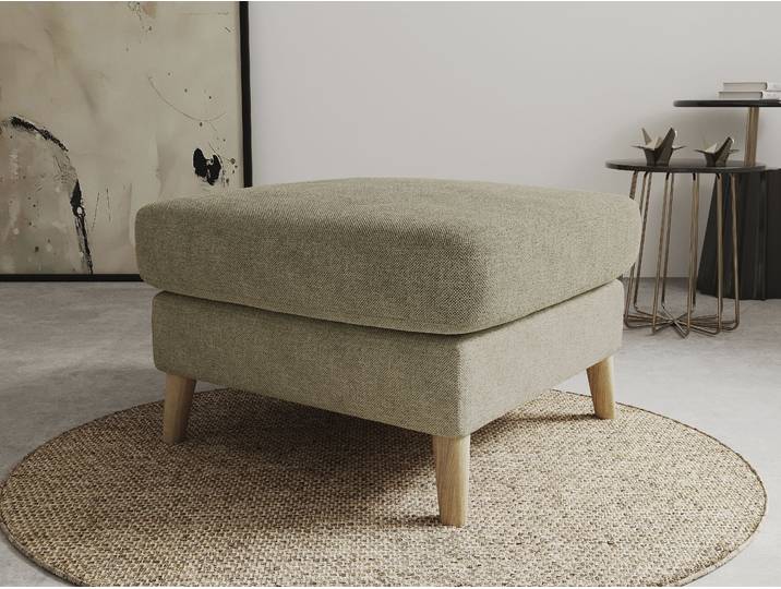 Polsterhocker GOODPRODUCT MARSEILLE , braun (latte), B:70cm H:47cm T:70cm, 85% Polypropylene, 15% Polyester, Hocker, Polsterhocker, Massivholzbeine Eiche, Landhausstil, Wellenunterfederung