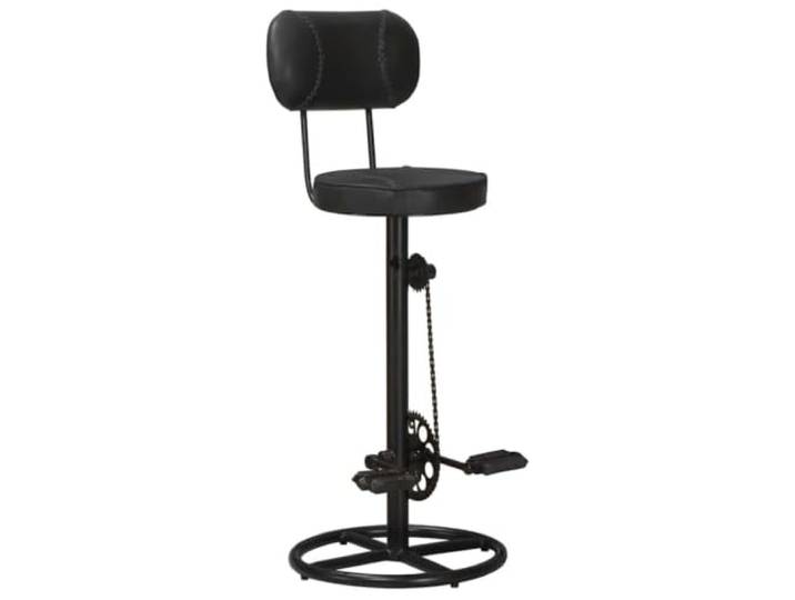 KTHLBRH Barhocker 2 Stück schwarz aus echtem Ziegenleder Fußstütze für Fahrrad, Eisengestell, gepolsterter Sitz, Sitzhöhe 72 cm, Rückenlehne