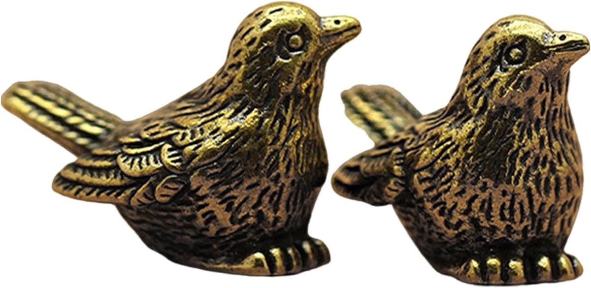 Mus Decor Vogel Beelden Koper - Set van 2 Decoratieve Tafelbeeldjes