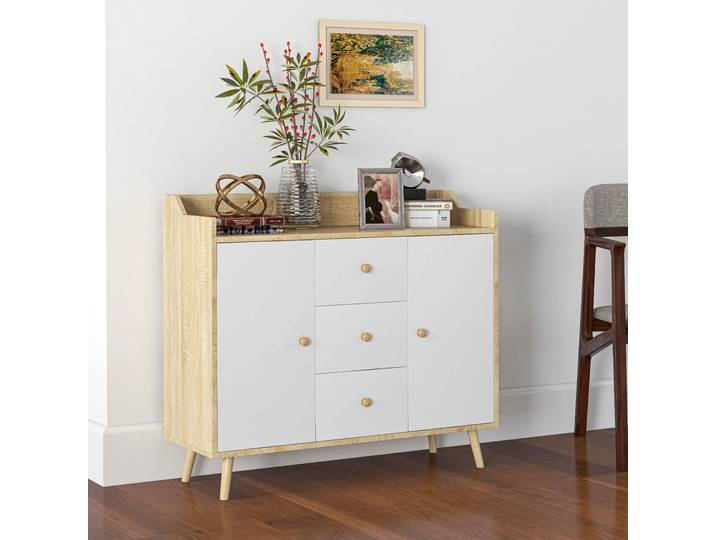 HOMCOM Buffet Moderne Bois 3 Tiroirs 2 Armoires 90x32x80 cm