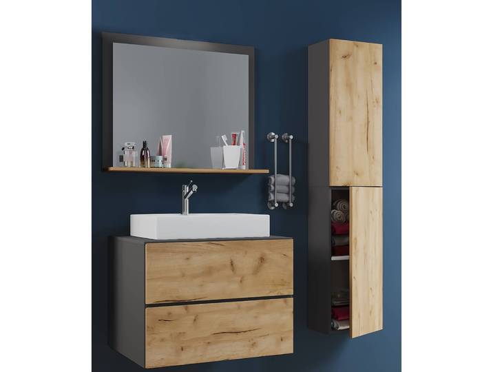 home24 Badkamerset Lendas II 3-delig 94cm grijs/lichte eikenhouten look/grijs
