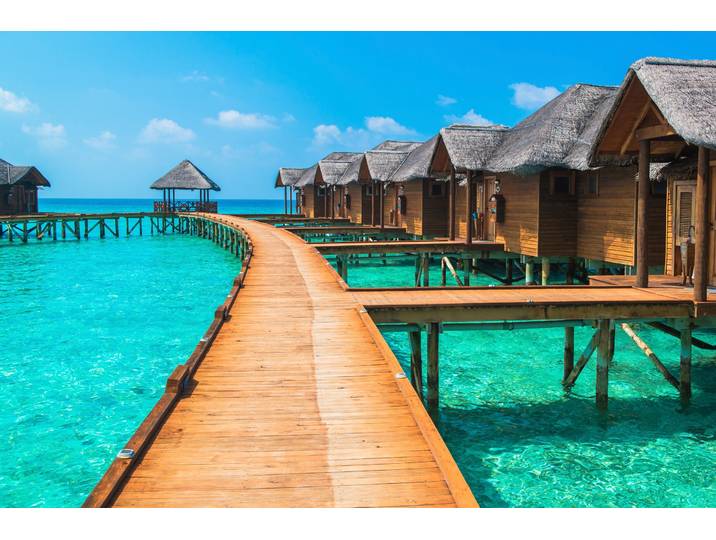 Fototapete PAPERMOON Water Bungalows , bunt, B:2m L:1,49m, Vlies, Tapeten, Fototapete