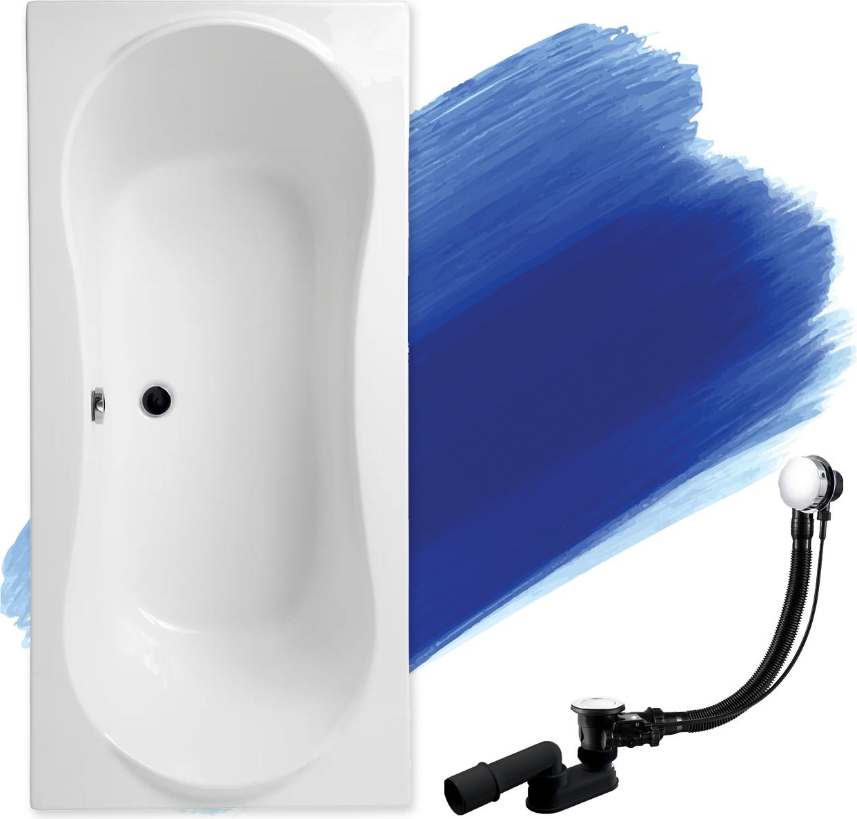 BADLAND Badewanne Rechteck Long 170x80 mit Ablaufgarnitur, Füßen GRATIS ohne Verkleidung