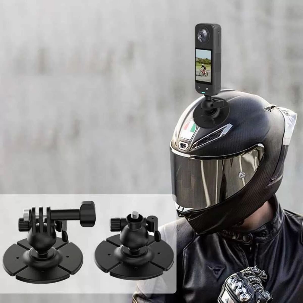 INF Klebekugelkopf-Halter (Zwei-Klauen) — kompatibel mit DJI Pocket 3 und kompatibel mit Action 6/X5/X4, 360° drehbar, 1/4-inch