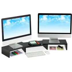 Relaxdays Schwarzer Monitorständer für 2 Monitore Schwarz