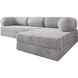 ECKSOFA ETERA modulares Boneless Sofa mit Schlaffunktion Hellgrau Cordstoff