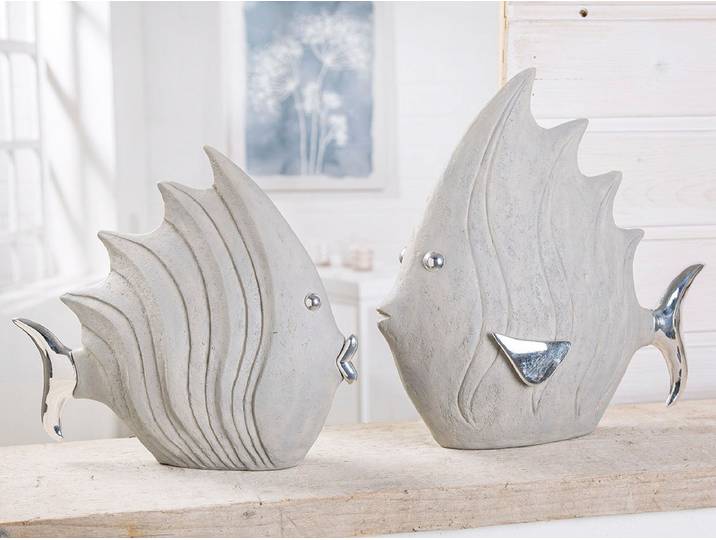 Tierfigur CASABLANCA BY GILDE Figur Fisch , grau, B:12,5cm H:30,5cm T:10cm, Kunstharz, Dekofiguren, Tierfigur