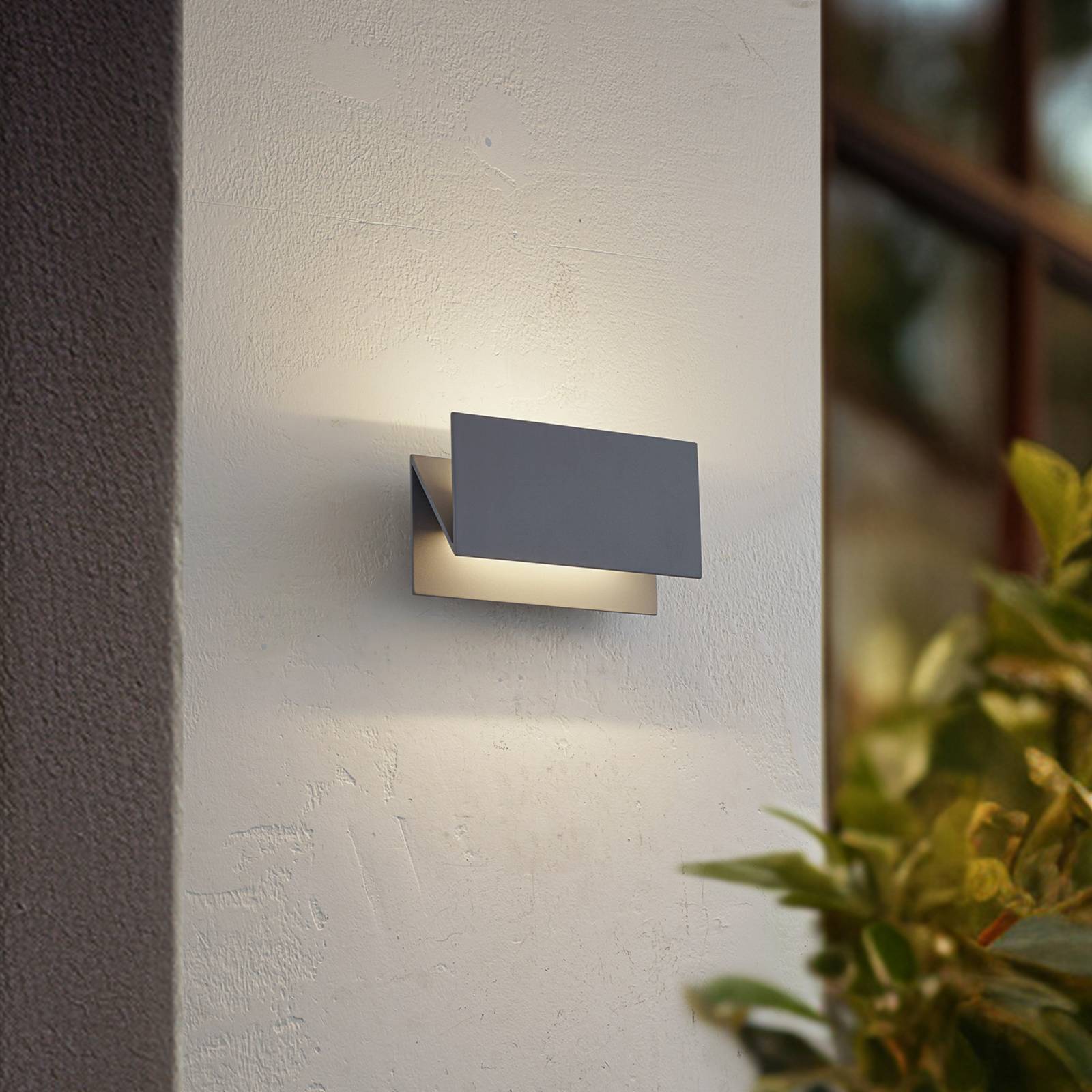 LED Outdoor Wall Light Meja Lucande, Alu / grey / zinc, Modern, Outdoor Wall Light