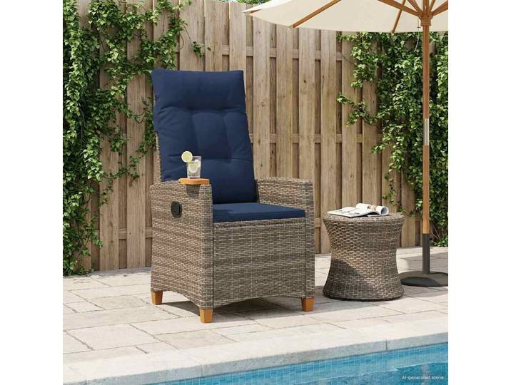 vidaXL Liegestuhl mit Teeteller Grau und Marineblau Poly-Rattan