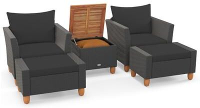 Costway 5 Pieces Patio Furniture Set with Loveseat and Armchairs for Porch-Black