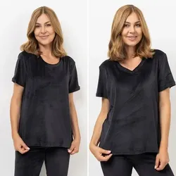 MONT CHALET 2 Damen T-Shirts uni Mikrofaser Samtfell Kurzarm