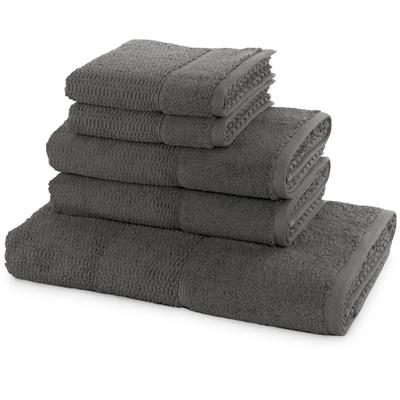 Handtuch Set MÖVE FOR FROTTANA "Pearl", grau (graphite), Obermaterial: 100% Baumwolle, Handtuch-Sets, 5tlg.-Set 2xGästehandtuch 30/50,2xHandtuch 50/100,1xBadetuch 67/140