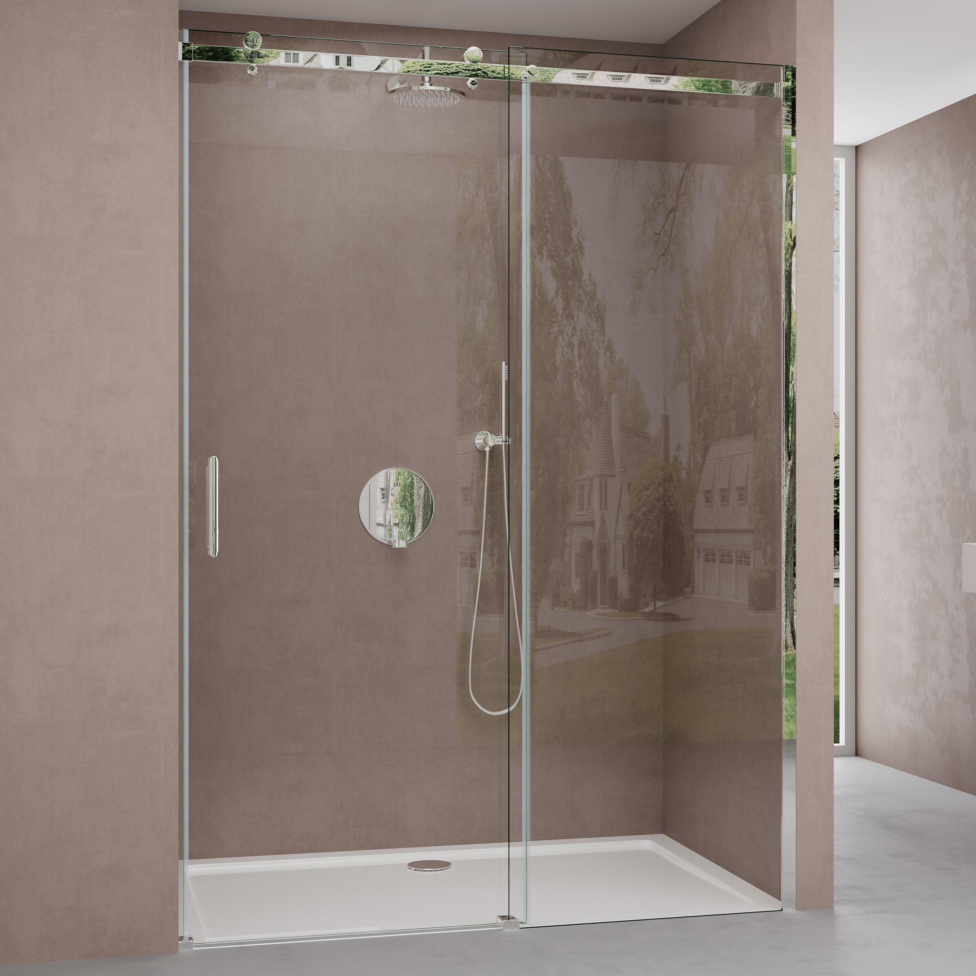 doporro Nischentür Nischenschiebetür Duschabtrennung Teramo4 150x195cm ESG-Sicherheitsglas Duschtür aus Klarglas rahmenlos inkl. NANO-Beschichtung