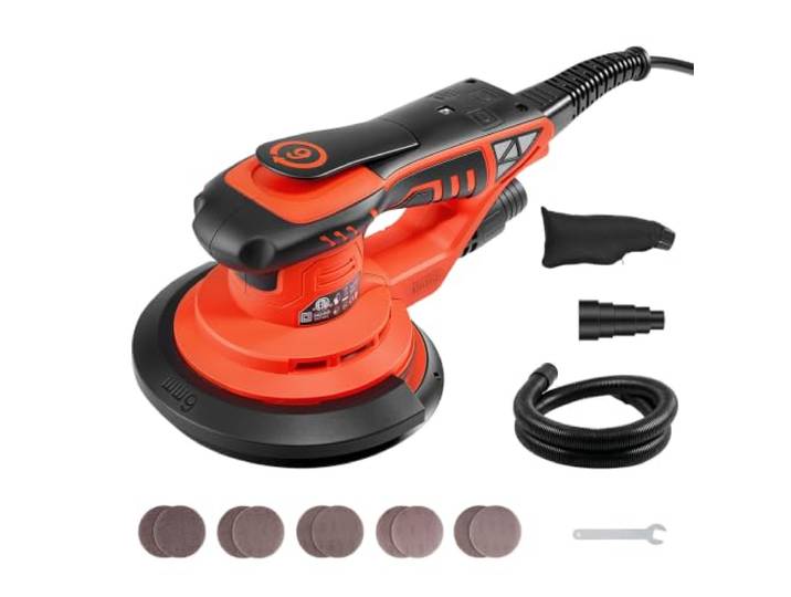 VEVOR Ponceuse Excentrique 152 mm 400 W Ponceuse Orbitale sans Balais CA Pour Ponçage de Bois\, 7 Vitesses Variables 4000-10000 tr/min\, avec 10 Disques Abrasifs\, Sac à Poussière\, Tuyau d'Aspiration