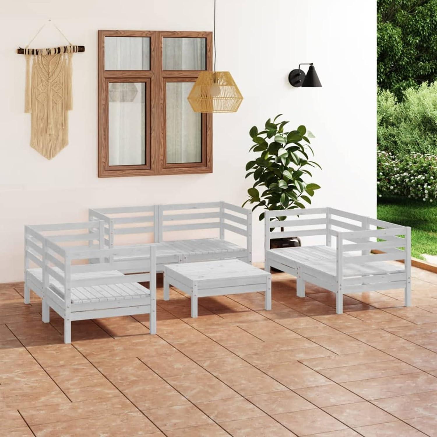 7-TLG. Gartenlounge Set Gartensofa Gartenmöbel Set Loungemöbel Sitzgruppe Gartenlounge Gartengarnitur Sitzgarnitur Massivholz Kiefer Weiß