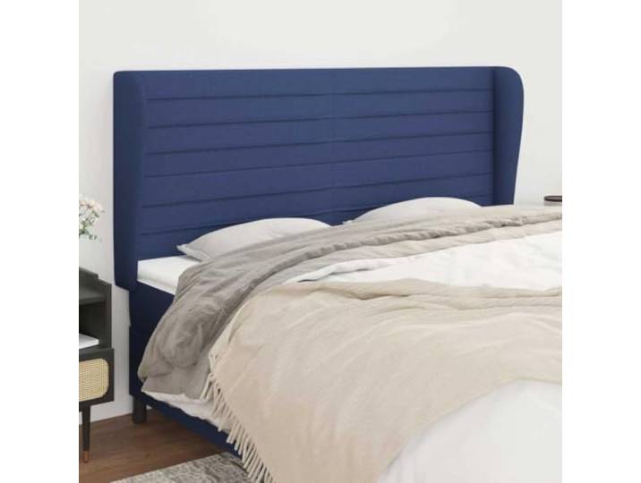 LPERTGFHU Ohrenkopfteil, Stoff Bettkopfteil Blau 183x23x118/128 cm Höhenverstellbar, Mit massiven Lärchenholzbeinen, Einfache Montage