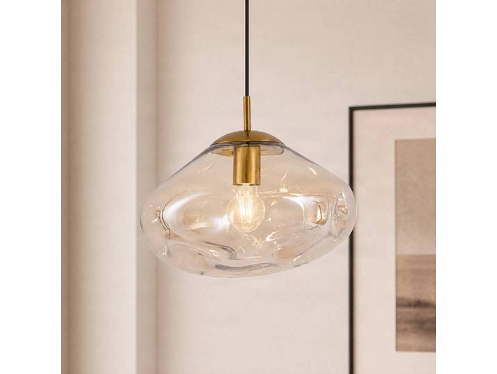 Glas Hängelampe Lelia Lindby, dimmbar, creme / amber, für Wohn- / Esszimmer, Glas, Design, Pendelleuchte