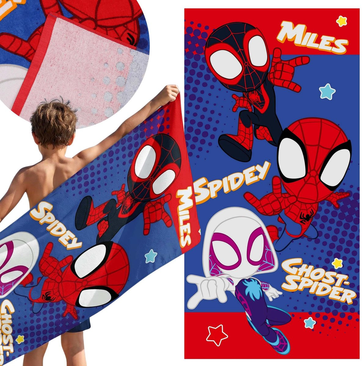 Marvel Spidey and His Amazing Friends Sneldrogend Strandlaken voor kinderen, Katoen, 70 x 140 cm