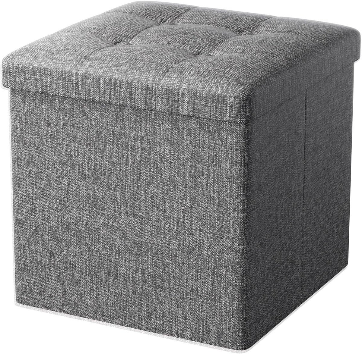Merkloze vouwbare opberg ottoman met opbergruimte in linnen grijs B/D/H: 30 x 30 x 30 cm