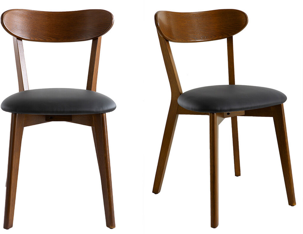 Miliboo Stühle Vintage dunkles Holz und schwarze Sitzfläche (2er-Set) DOVE