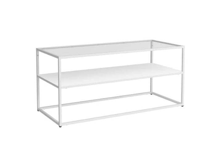 Helloshop26 Couchtisch Beistelltisch mit Ablage Stahl Hartglas 102 x 43 x 46 cm Weiß matt 03_0010854