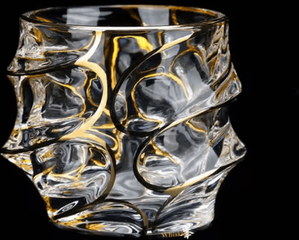 Inspire Picks Gold Line Crystal Whiskey Tumblers Set Golden Rim Whisky Glasses For Cocktails Wine And Beer waves 280 300ml