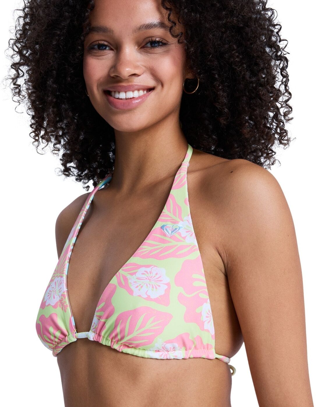 Triangel-Bikini-Top ROXY "Hibiscus Hype RV Tiki Tri", Damen, Gr. M, bunt (daiquiri grün hibscus hype), Obermaterial: 85% Polyester, 15% Elasthan., Bikini-Oberteile Triangel-Bikini-Top daiquiri grün hibscus hype M