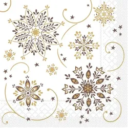 Mank Serviette Tissue Cristal in Braun-Gold, 33 x 33 cm, 100 Stück - Weihnachten Eiskristalle