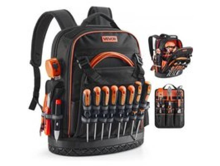 VEVOR Werkzeugrucksack, 64 Taschen, Werkzeug-Aufbewahrungs-Organizer, Backpack mit Laptopfach & geformtem Boden, Baustellenrucksack für Elektriker, Reparaturarbeiter & Heizungstechniker
